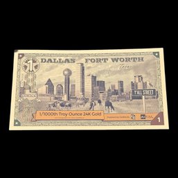 1 Dallas/Fort Worth Texas GoldBack 1/1000th Troy Ounce 24K Gold