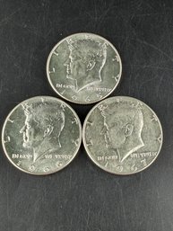 Lot Of 3 Kennedy Silver Half Dollars 40% Silver 1965, 1966, 1967