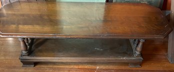 Vintage MCM Wooden 2-Tier Coffee Table With Pillars