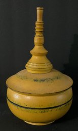 Crate & Barrel Mustard, Yellow, Temple Wooden Finial Jar AS IS