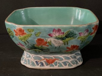 Vintage Asian Style Flowered Square Ceramic Petite Bowl