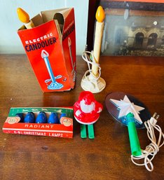 Lot Of Vintage Holiday Items - Electric Candoliers, Radiant Lamps, And More