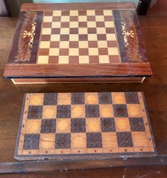 Two Vintage Chessboards, Chess Pieces As Shown