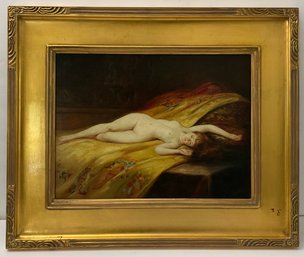 Oil On Board, Luis Ricardo Falero, Seduction, Reclining Nude, Gold Gilded Framed