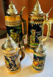 Lot Of Beer Steins With Metal Lids