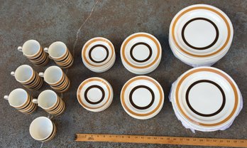 MCM Carrigaline Irish Pottery Set Of 66 Pieces - Butterscotch Stripe Pattern - Made In Ireland