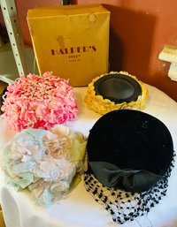 Lot Of 4 Vintage Hats And Halper's Hat Box