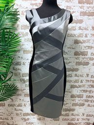 Jax Multitone Silver Band-o Cocktail Dress Size 8