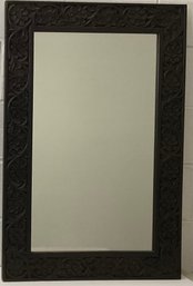 Hand-Carved Black, Dark Brown, Wooden Decorative Carved Flower Wall Mirror