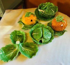 Assorted Cabbage Leaf Serving Items Made In Portugal