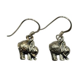 (A13) Sterling Silver Textured Elephant Earrings