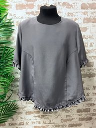 Custom Tailored Grey Ruffle Edge Top