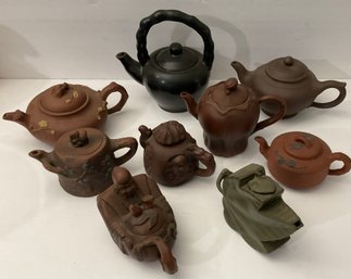 Vintage 9 Chinese Yixing Zisha Teapot Collection Ceramic Tea Ware, Clay Teapots