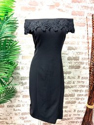Bisou Bisou Off The Shoulder Embroidered Black Cocktail Dress Size 14