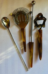 Lot Of Barware Utensils Marbled Bakelite Handles
