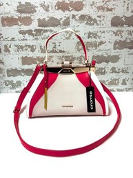 New With Tags - Pink & White Cromia Genuine Leather Handbag With Dark Blue Interior