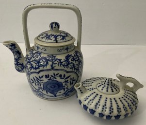 Vintage Blue & White Petite Ceramic, Porcelain Teapots