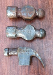 Lot Of 3 Vintage Iron Hammer Heads Including 1926 Ball Peen, Curved Claw Handy Man Brand
