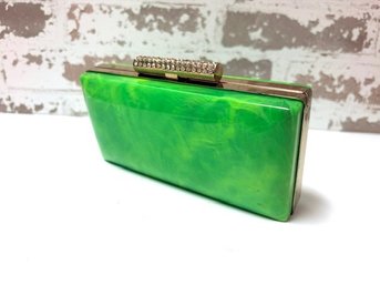 Lulu Townsend Hard Sided Marbled Lime Acrylic Clutch