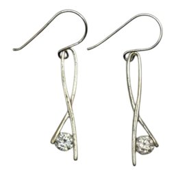 (A29) Sterling Silver Clear Stone Dangle Earrings