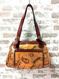 Vintage Patricia Nash Genuine Leather Old World Map Handbag / Underarm Bag