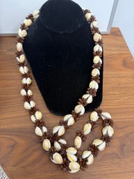 Vintage Cowrie Shell And Seed Pod Lei Style Necklace