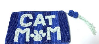 100% Fully Glass Bead Embellished 'Cat Mom' Zippered Pouch