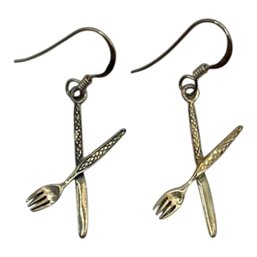 (A33) Sterling Silver Fork And Knife Dangle Earrings