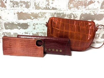 Trio Of Vintage & Contemporary Embossed Reptile Handbags