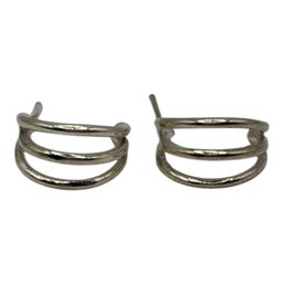 (A37) Sterling Silver Half Hoop Stud Earrings