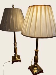 Matching Pair Of Heavy Brass Lamps Both Work