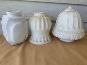 3 Various Vintage 1930 Era White Milk Glass Lamp Shade Globes For Restoration Parts