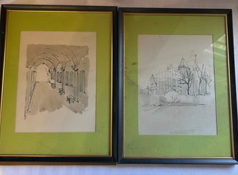 Pair Of Drawings, Framed & Matted