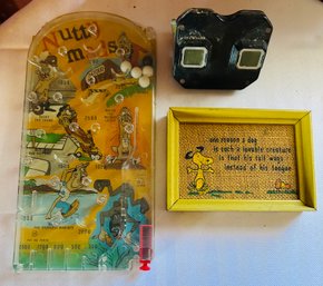 Lot Of Child's Items - View Master, Hand Held Pinball Game, Snoopy Saying