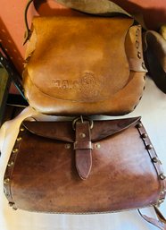 Pair Of Vintage Tooled Leather Shoulder Bags