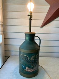 Vintage Dairy Metal Milk Can With Patriotic Decal Made Into A Table Lamp