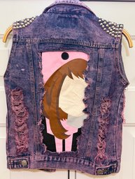 Custom My Hero Academia Distressed & Studded Purple Denim Vest.