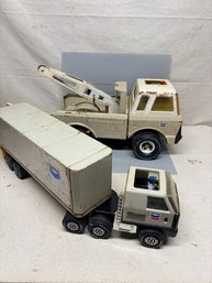 Vintage Tonka Chevron Truck Set  Semi Truck W/ Trailer  Wrecker Tow Truck (Pressed Steel)