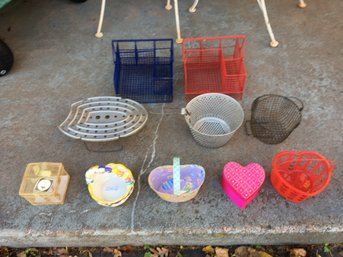 Vintage Basket Lot - 10 Items - Easter Valentine's Day, Christmas, Wire Gathering, Aluminum, Organizer Baskets