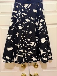 Banana Republic Black White Printed A-Line Flare Midi Skirt