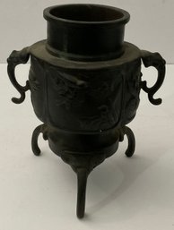 Antique Japanese Meiji Bronze Tripod Vase • Decorative Metalware