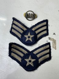 Vintage U.S. Military Chevrons & US Collar Insignia, Embroidered Rank Patches Lot