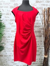 Calvin Klein Red Short Sleeved Ruched Dress Size 14