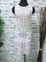 J. McLaughlin Sleeveless Ornamental Print Dress With Blue, Gray & Pale Pink Tones Size XS