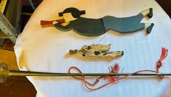 Vintage Wooden Wall Hangings And Horn
