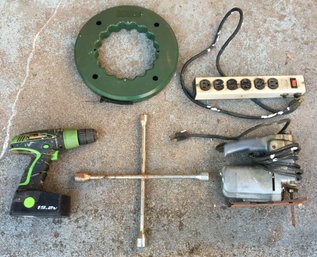 Vintage Tool Lot - 5 Items - Craftsman Electric Sabre Saw, Klein Electrical Snake, Kawasaki Drill, Etc.