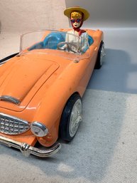 Vintage Barbie Car Clock Radio Telemania Convertible W/ Driver Figure, Working!