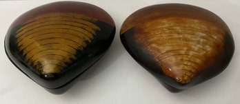 PR. Vintage Japanese Lacquer Clam Shell Trinket Keepsake Boxes