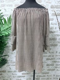 Bobeau Beige & Black Striped Shift Dress Size S