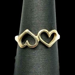 (A60) Sterling Silver Double Heart Ring, Size 7.75